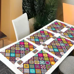 REVEXO 12Pc Pink & Yellow Printed Non Slip Table Placemats With Coasters-32