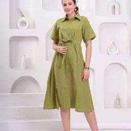 OH MI DIOS Women Solid Cotton Fit & Flare Midi Dress-image-47