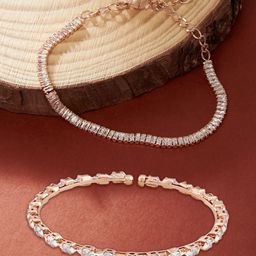AMI Set Of 2 Rose Gold-Plated Cubic Zirconia Studded Wraparound Bracelets-image-47