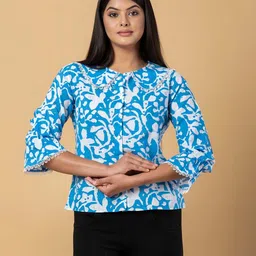 CORSICA Women Printed Peter Pan Collar Bell Sleeve Cotton Shirt Style Top-picture-37
