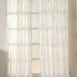 HOMEMONDE White & Yellow Set of 2 Floral Sheer Window Curtain-46
