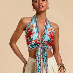 KATECLO Women Floral Printed Halter Neck Crop Top-picture-26