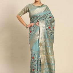 DIVASTRI Floral Embroidered Silk Cotton Banarasi Saree-picture-10