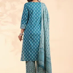 Vbuyz Floral Printed Regular Sequinned Pure Cotton Kurta With Palazzos & Dupatta image 5