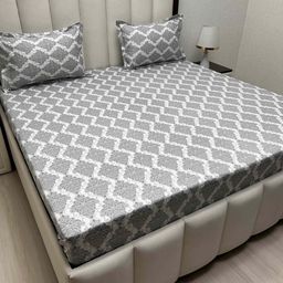 Pure Decor Royal Passion Grey Printed Pure Cotton 300 TC Queen Bedsheet Set 2.28m x 2.54m-image-67