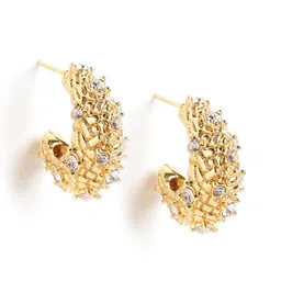 Carlton London Crescent Shaped CZ-Studed Gold-Plated Half Hoop Earrings-picture-12