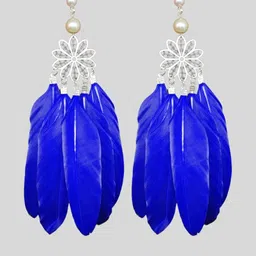 Weariton Women Blue Feather Drop Earrings-image-79