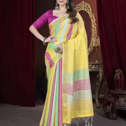 Dori Striped Woven Design Pure Cotton Banarasi Saree-picture-42