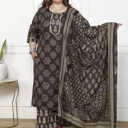 Swasti Women Floral Printed Regular Sequinned Pure Cotton Kurta with Trousers & With Dupatta-18
