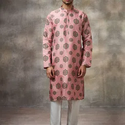 Rivaar By Rocky Star Floral Printed Mandarin Collar Kurta With Trousers-image-87