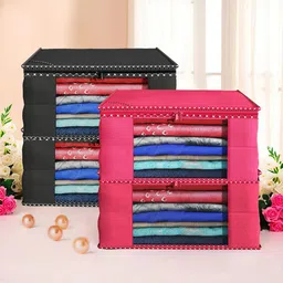 Kuber Industries Black & Pink 4 Pieces Checked Drawer Organiser-16