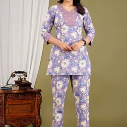 Cloth Bites Floral Printed V-Neck Pure Cotton Tunic With Trouser-picture-39