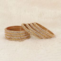ZULKA Set of 8 Studded Zircon Gemstone and Beads Glass Bangles-image-69