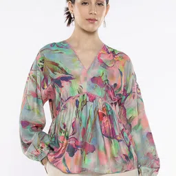 RAREISM Floral Print Cotton Cinched Waist Top-47