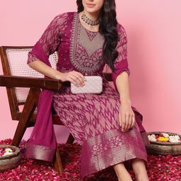 VredeVogel Women Floral Embroidered Regular Kurta with Trousers & Dupatta-10