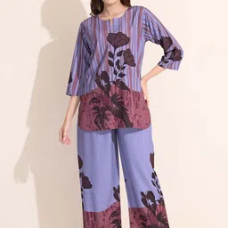 Arela Floral Printed Tunic & Trousers Co-Ord Set-image-76