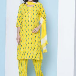 LABEL KASHI Women Geometric Printed Kurta with Trousers & Dupatta-picture-48