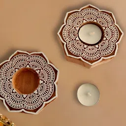 MAATIR DESIGNS Tan & White Set of 2 Candle Holder-image-44