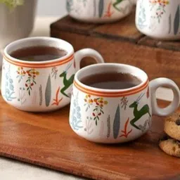 deedecorwave Green Handcrafted Printed Ceramic Matte Cups - Set of 6-image-17