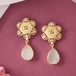 DressBerry Stainless Steel Gold Plated Artificial Beaded Floral Shaped Drop Earrings-31