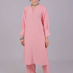 BLUESAANCHI V-Neck Pakistani Style Kurta with Trousers-image-7