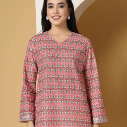 KALINI Women Ethnic Motifs Printed V-Neck Pure Cotton Straight Kurti-38