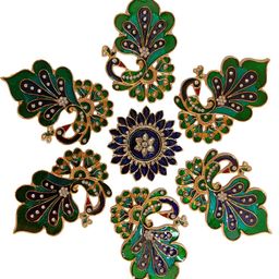 Kala Samarpan Green & Blue Meenakari Foldable Rangoli With Centerpiece-31