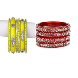 SOMIL Set of 10 Yellow Alloy Artificial Stones & Beads Bangles-image-92