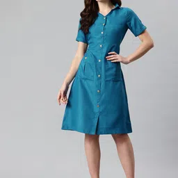 Cottinfab Solid Shirt Dress with Tie Up Detail-image-5