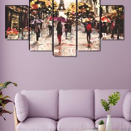 Aura Beige & Red 5 Pieces Abstract Wooden Painting Wall Art-picture-15