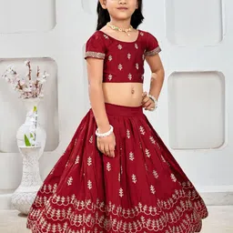 BAESD Girls Embroidered Mukaish Foil Print Ready to Wear Lehenga &-picture-26