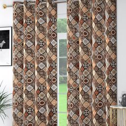 bsb home Brown & Beige 2 Pieces Ethnic Motifs Printed Door Curtain-35