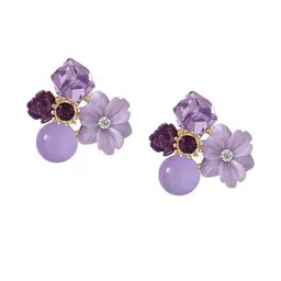 Inara Robes Gold Plated Floral Cubic Zirconia Studs Earrings-picture-4
