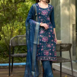 SHREE LAXMINARAYAN EXPORT Women Ethnic Motifs Embroidered Kurta with Trousers & Dupatta-picture-49