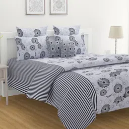SWAYAM White & Black Ethnic Motifs 160 TC King Bedsheet with 2 Pillow Covers-image-66
