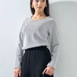 SALT ATTIRE Women Striped Scoop Neck Casual Top-22