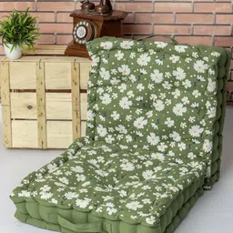 SKANDA FAB Set of 2 Green & White Floral Printed Cotton Floor Cushions-30