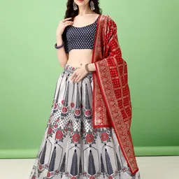 LADY SHOPI Floral Woven Design Ready to Wear Lehenga & Unstitched Blouse With Dupatta-image-8
