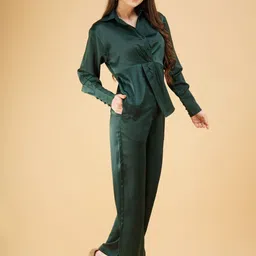 DESIGNS BY QUEEN BEE Shirt Collar Long Sleeves Pure Cotton Top With Trouser-image-27
