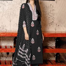 KALINI Women Floral Printed Regular Thread Work Kurta with Palazzos & With Dupatta-picture-50