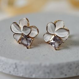 VYRA Stainless Steel Gold-Plated Zircon Studded Floral Studs-image-90