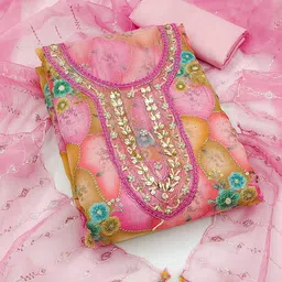 Blissta Embellished Organza Unstitched Dress Material-image-52