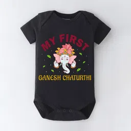 BLUSHES Infants Ganesh Chaturthi Printed Pure Cotton Short Sleeve Bodysuit-image-86