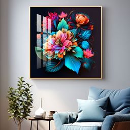 THE NEXT DECOR Blossom Noir Glass Finish Square Wall Art-image-98