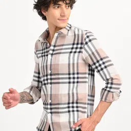 Blu MNKY Men Classic Slim Fit Checked Spread Collar Cotton Casual Shirt-picture-46