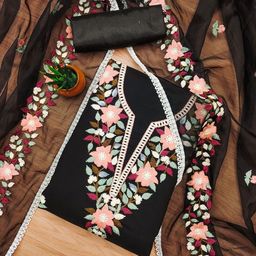 Rangtulika Floral Embroidered Thread Work Cotton Unstitched Dress Material-image-65
