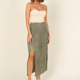 JC Mode Pleated Front Slit A-Line Midi Skirt-image-31
