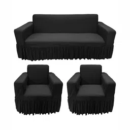 GIFTS ISLAND Black Solid Polyester 5 Piece Sofa Cover With Arms-7