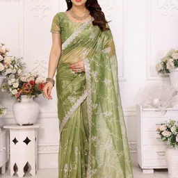 The Textile Hub Ethnic Motifs Embroidered Pure Chiffon Saree-image-75