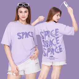 White Moon Women Typography Printed Round Neck Oversized T-shirt-image-23